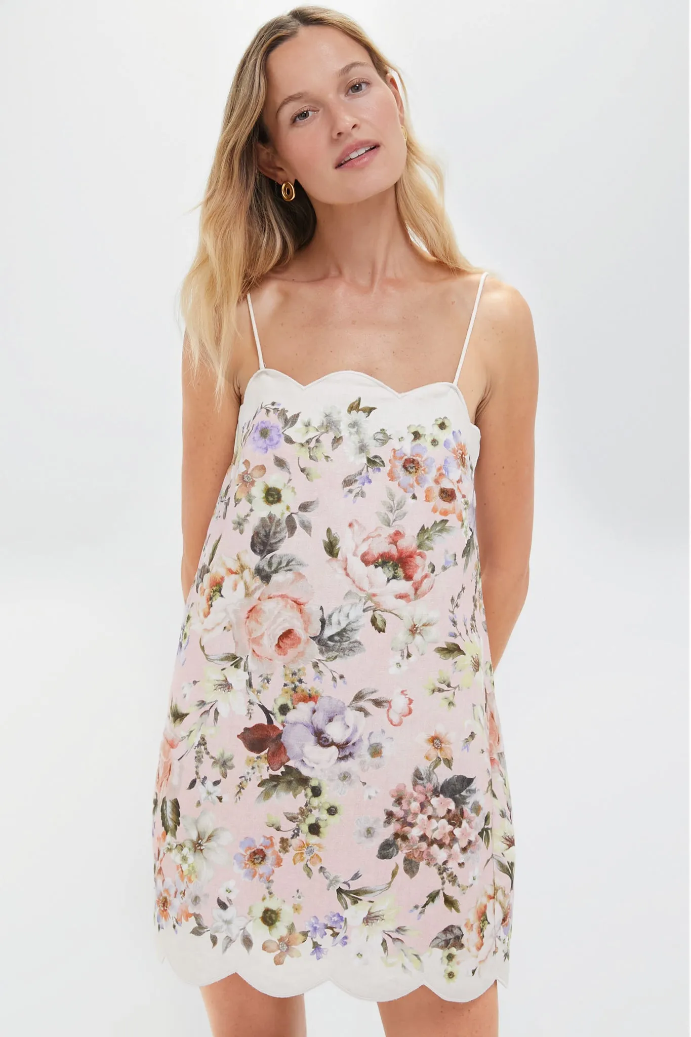 Pink Floral Acacia Scallop Mini Dress sold by Tuckernuck