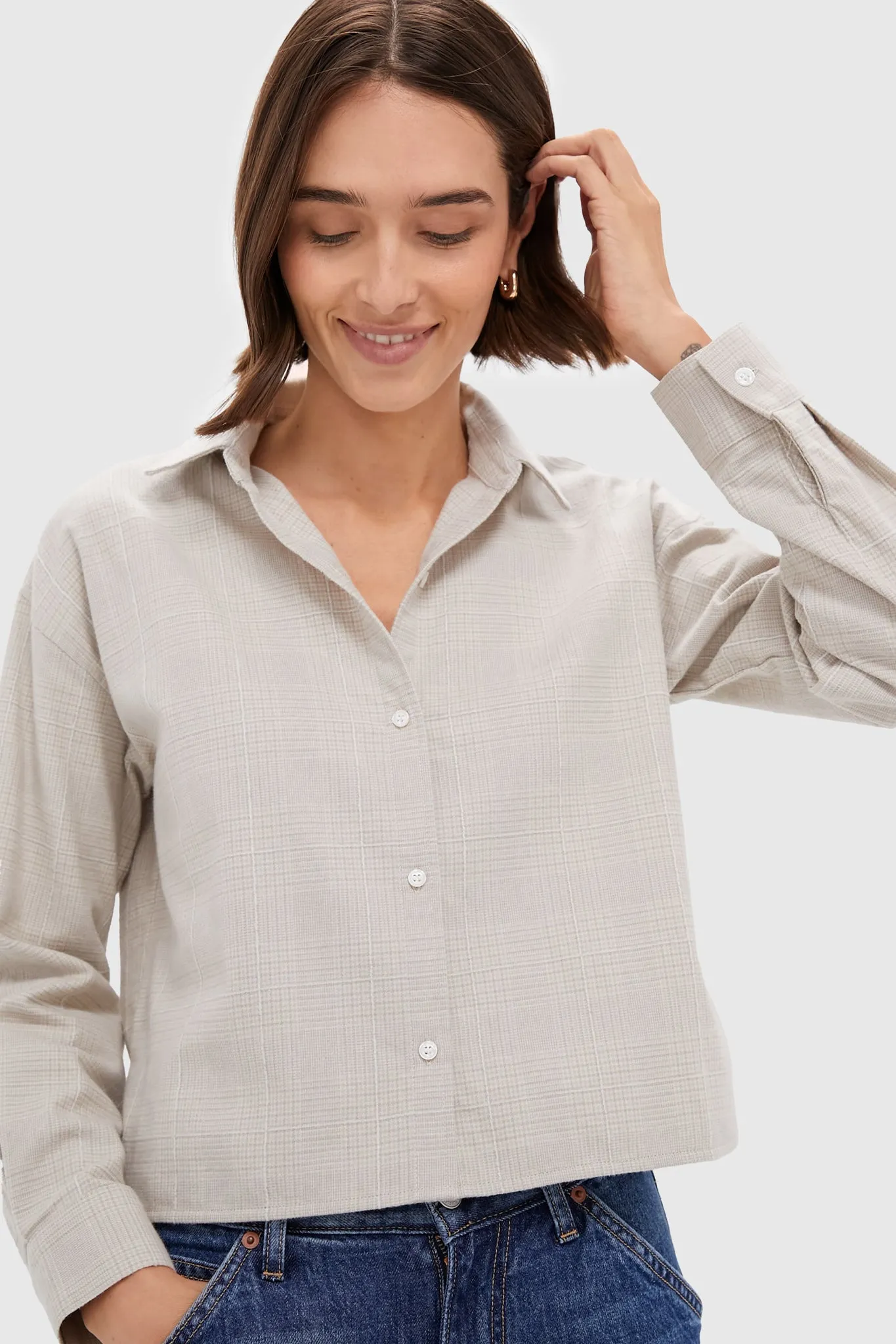 Tan Plaid Flannel Cropped Jasper Button Down sold by Tuckernuck product image thumbnail 2