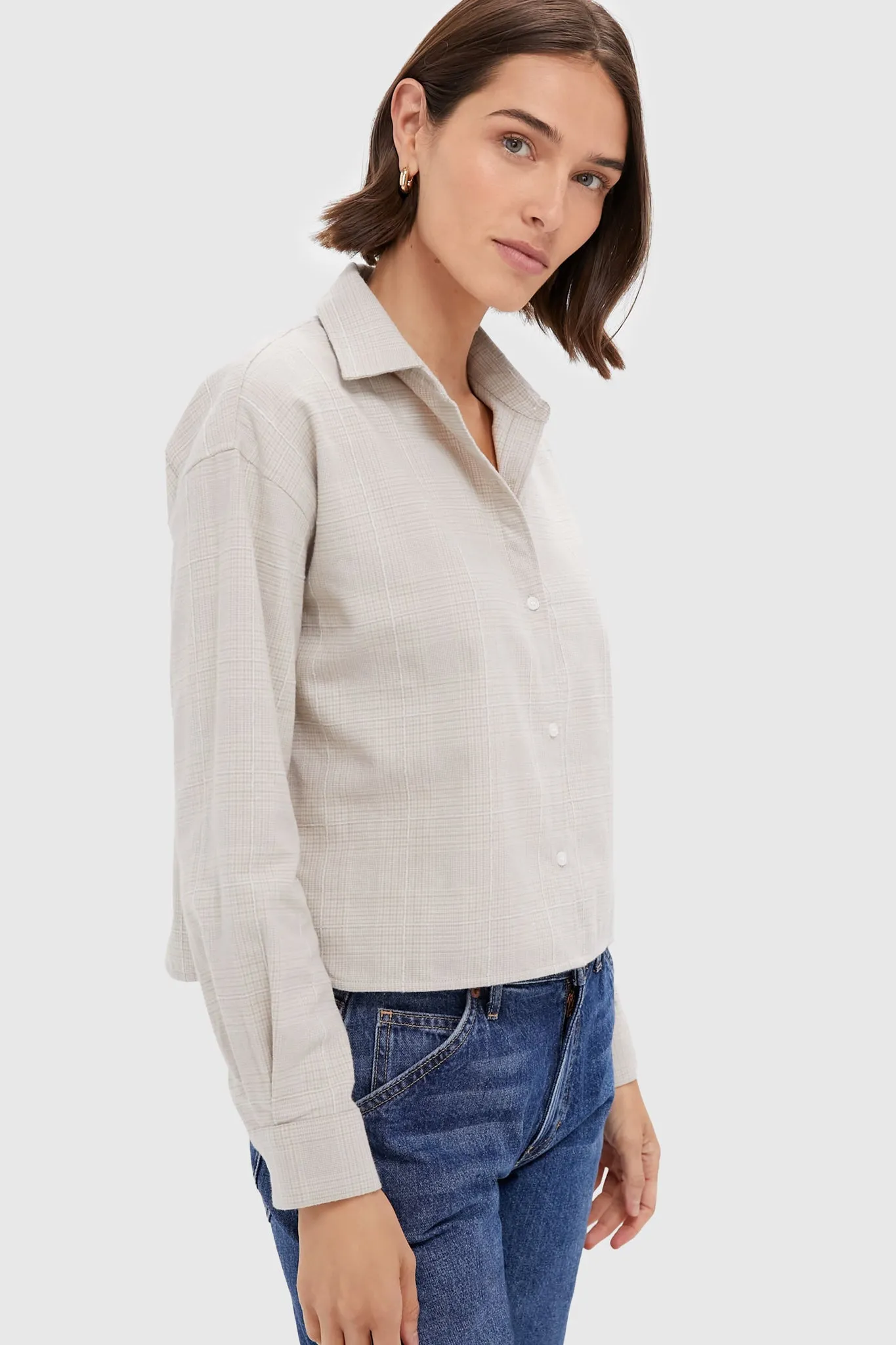 Tan Plaid Flannel Cropped Jasper Button Down sold by Tuckernuck product image thumbnail 3