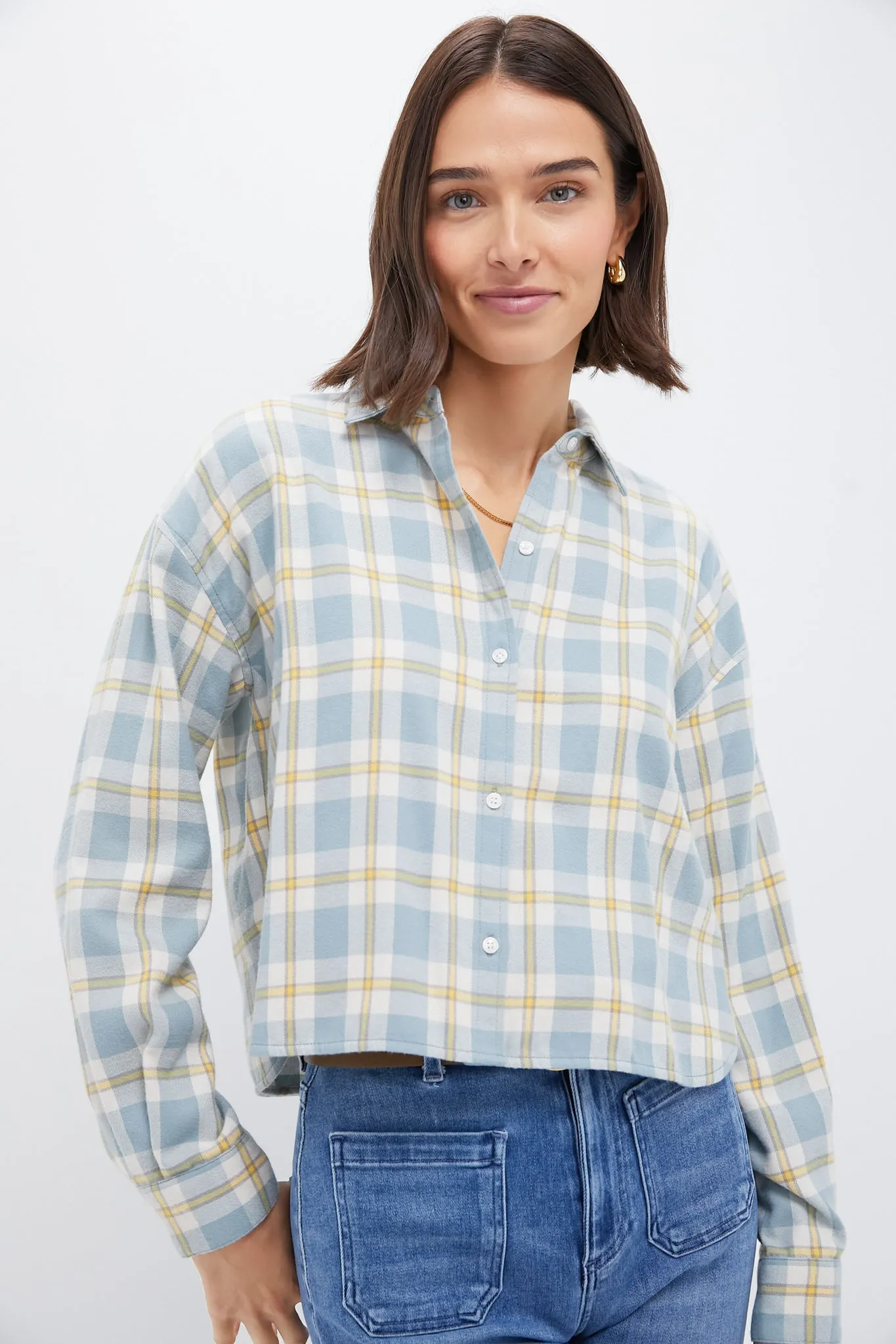 Blue Plaid Flannel Cropped Jasper Button Down sold by Tuckernuck product image thumbnail 2