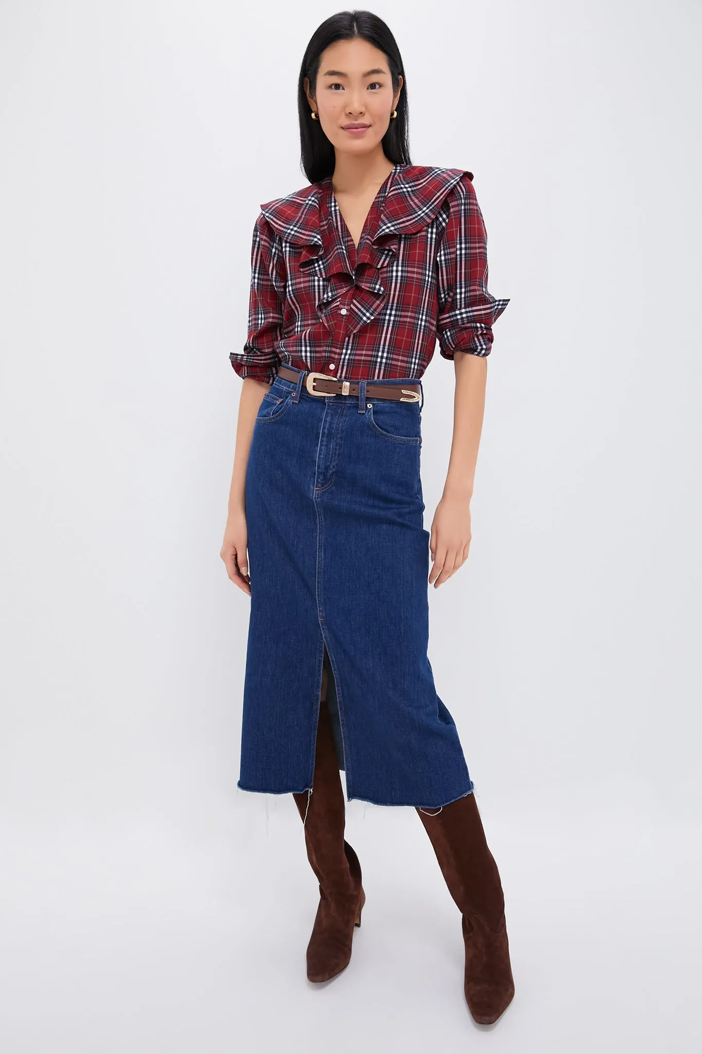 Red Plaid Ruffle Eileen Button Down Shirt sold by Tuckernuck product image thumbnail 5