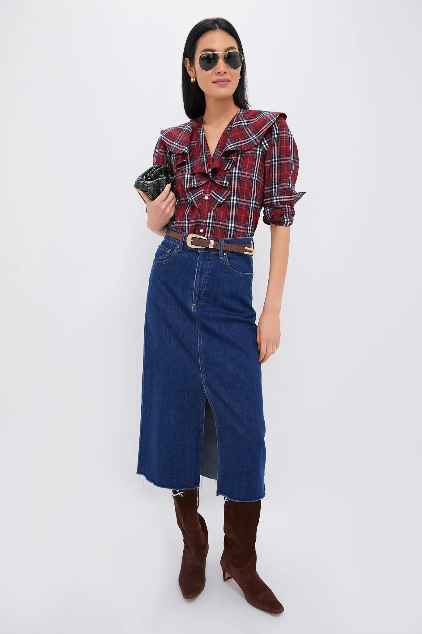 Red Plaid Ruffle Eileen Button Down Shirt sold by Tuckernuck product image thumbnail 2