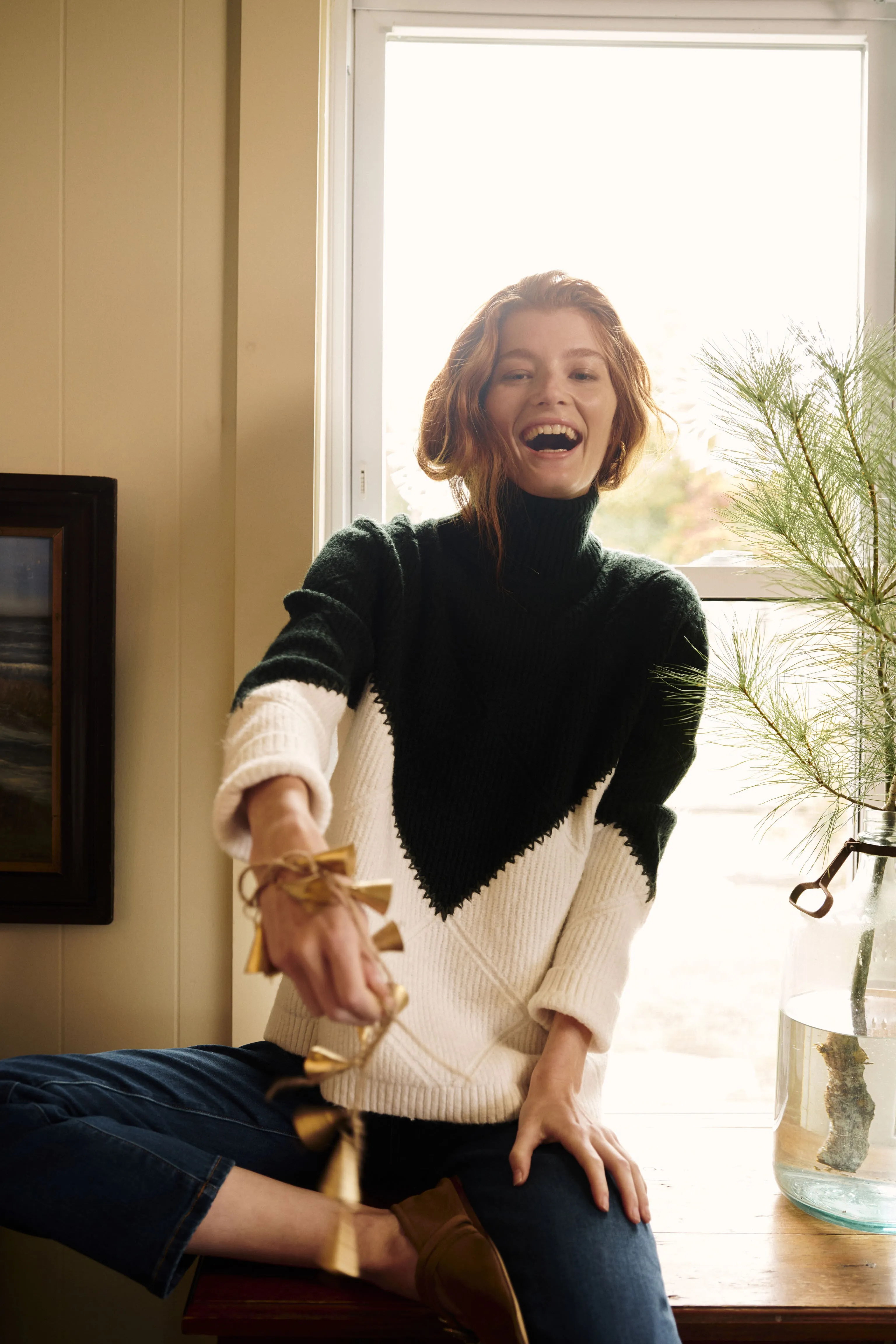 Green & Cream Diamond Demi Turtleneck sold by Tuckernuck product image thumbnail 2