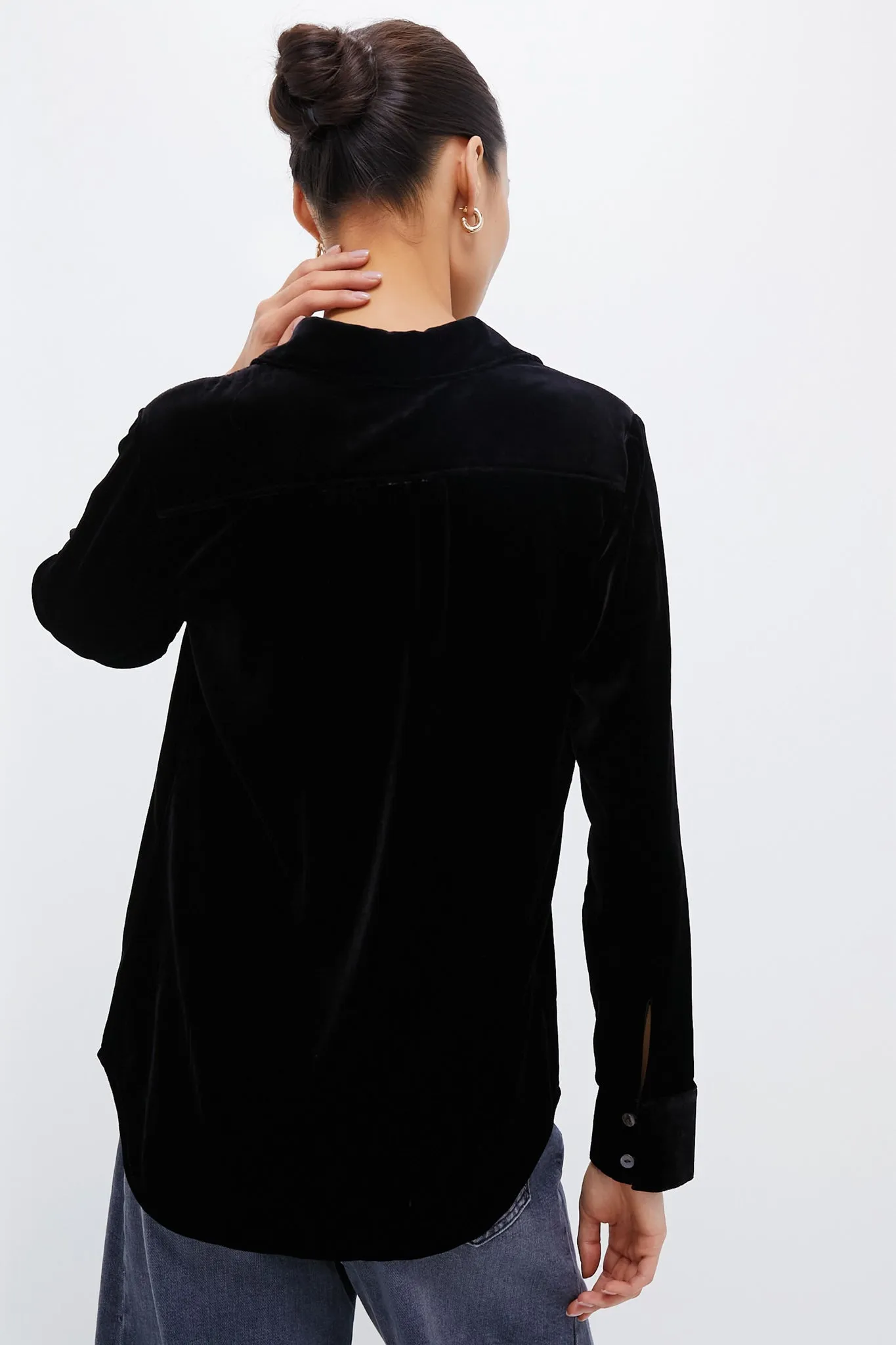 Black Stretch Silk Velvet Genevieve Shirt sold by Tuckernuck product image thumbnail 4