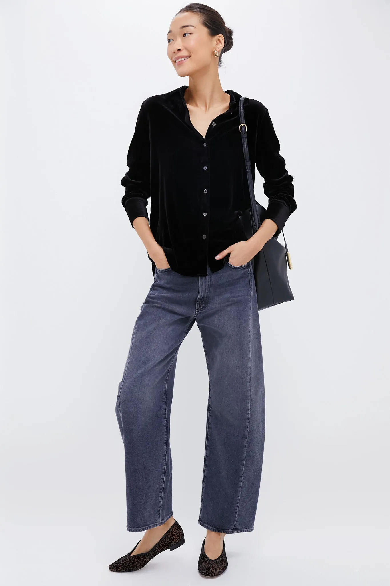 Black Stretch Silk Velvet Genevieve Shirt sold by Tuckernuck product image thumbnail 2
