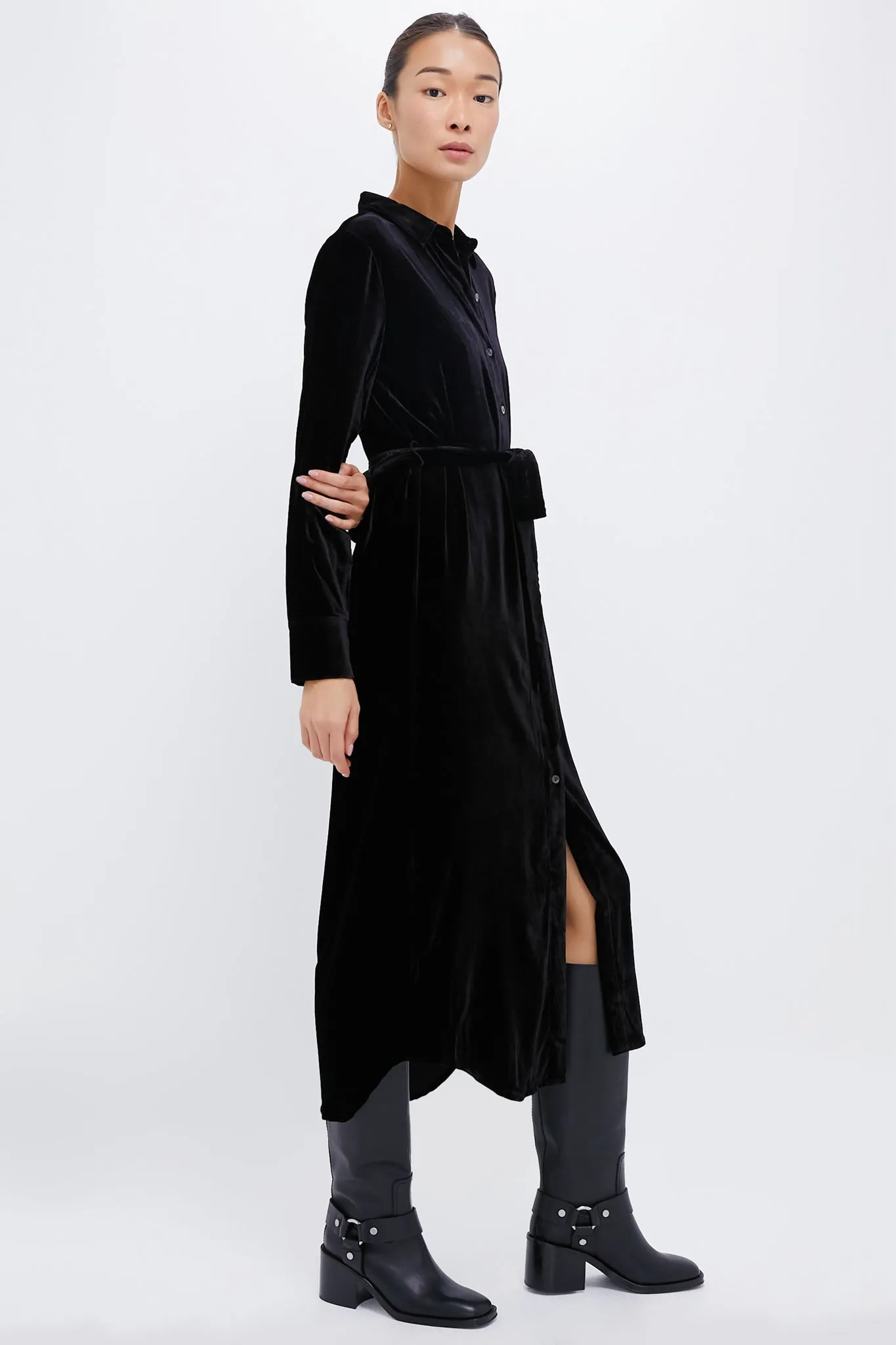 Black Stretch Silk Velvet Riley Midi Dress sold by Tuckernuck product image thumbnail 3
