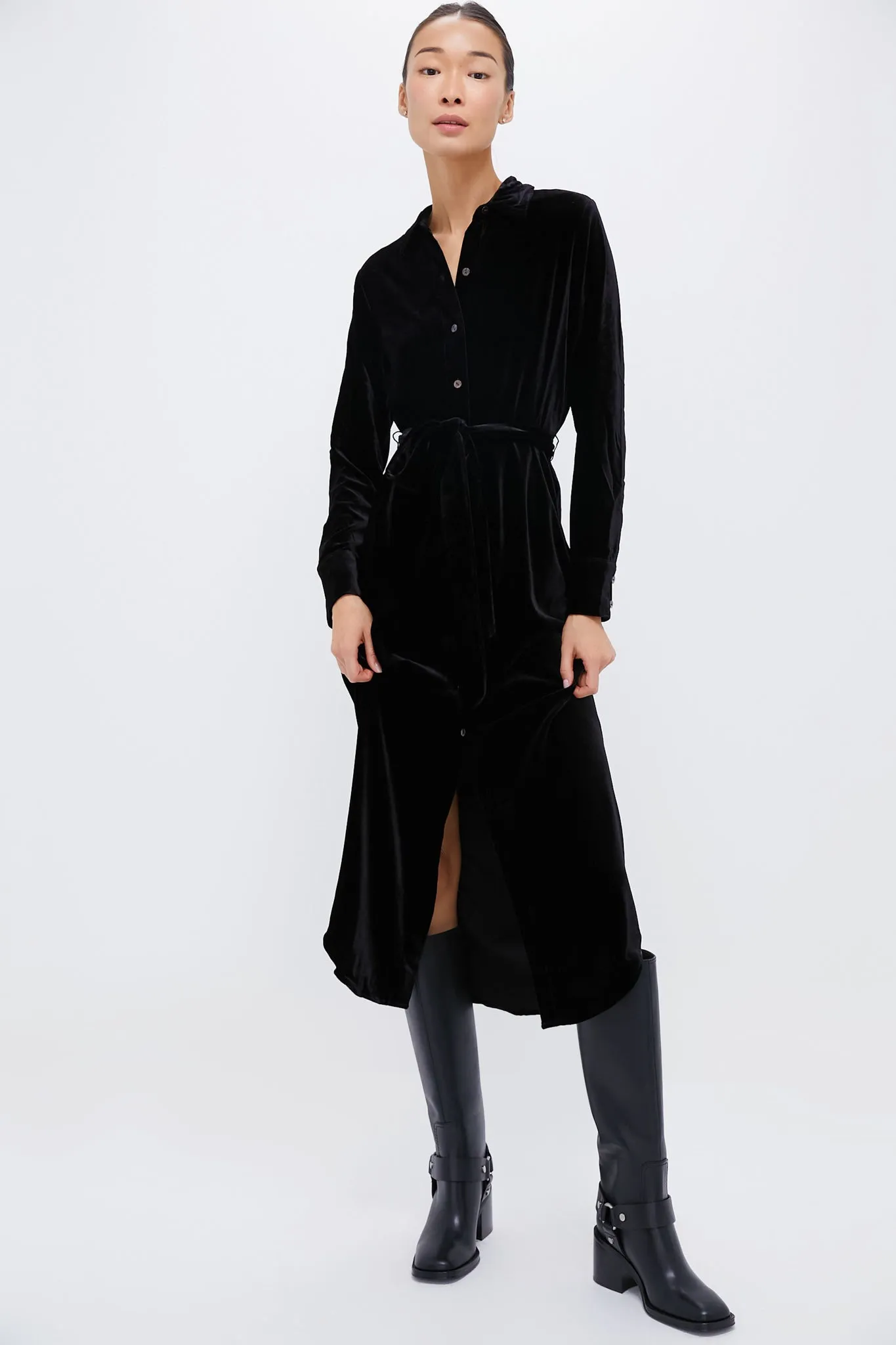 Black Stretch Silk Velvet Riley Midi Dress sold by Tuckernuck
