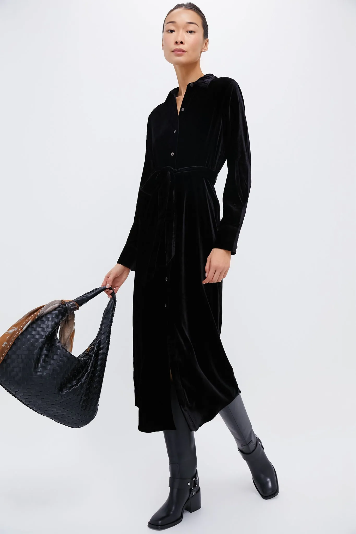 Black Stretch Silk Velvet Riley Midi Dress sold by Tuckernuck product image thumbnail 2