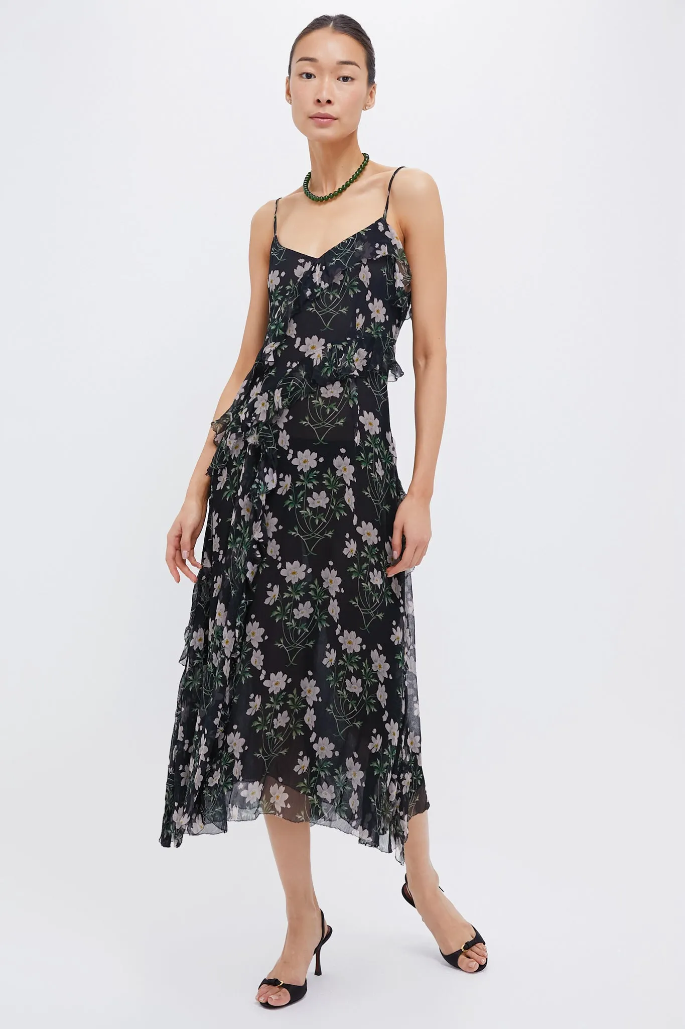Black Elizabeth Print Midi Tiered Dress sold by Tuckernuck