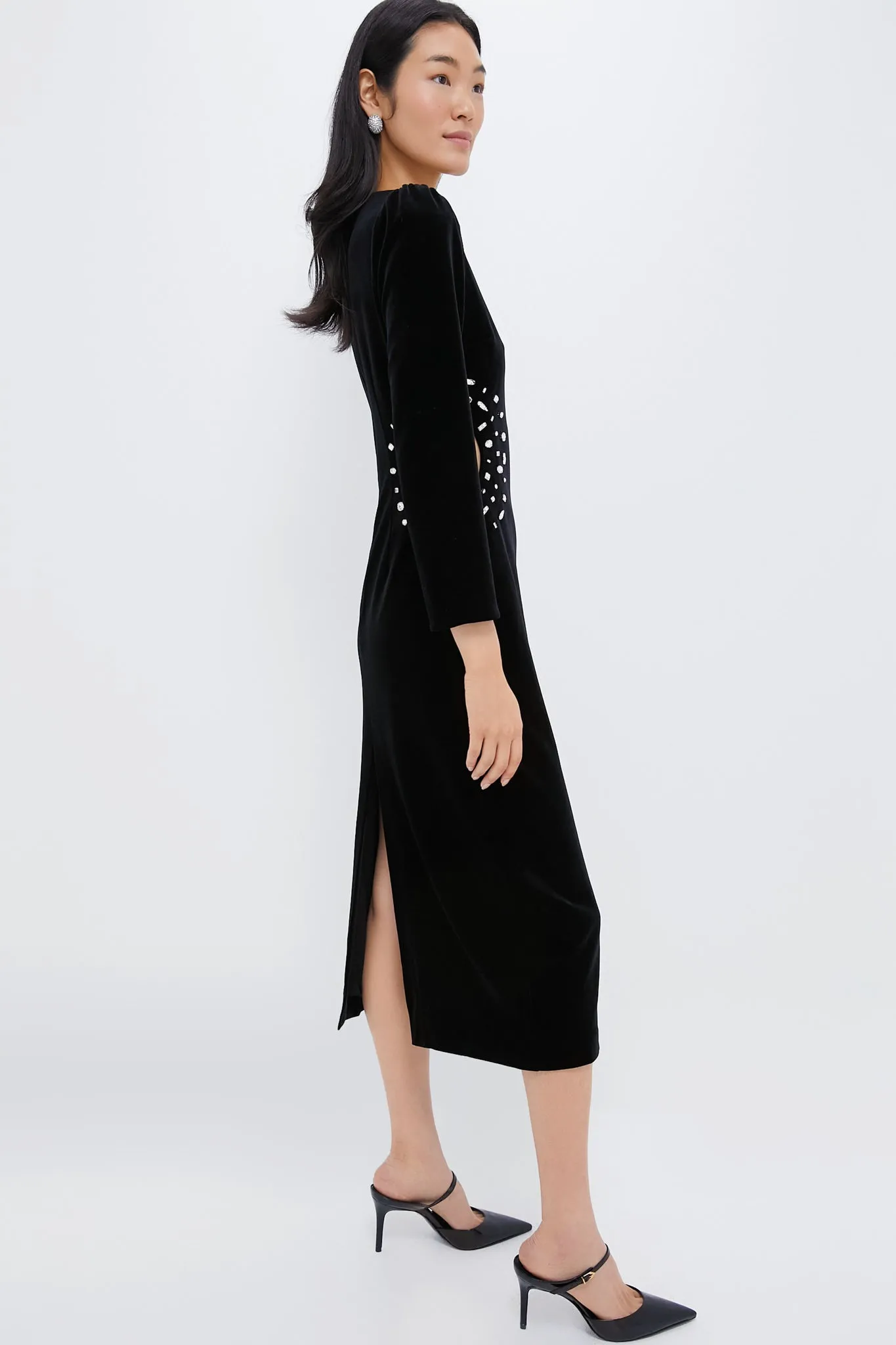 Black Embellished Velvet Jules Midi Dress sold by Tuckernuck product image thumbnail 3