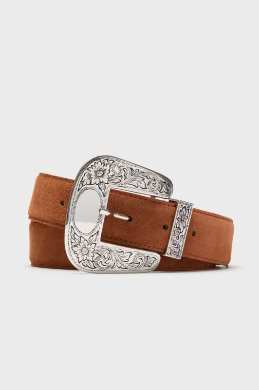 Cognac and Silver Levi Suede Belt made by B-Low the Belt
