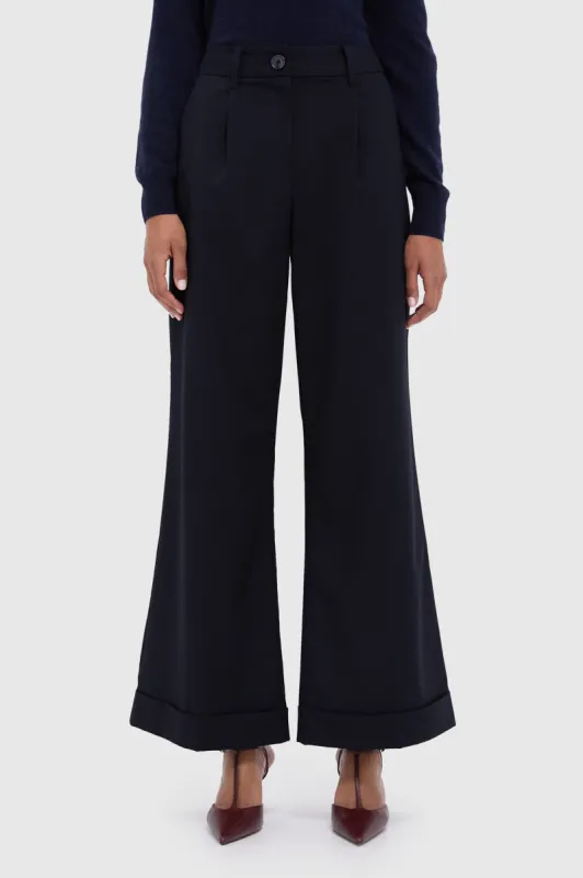 Navy Cuffed Wide Leg Watson Trousers sold by Tuckernuck