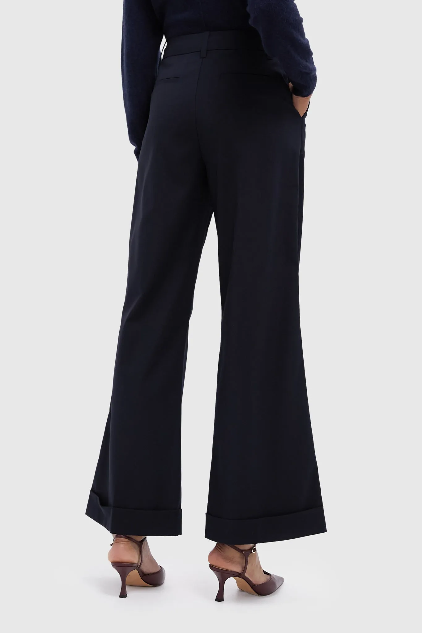 Navy Cuffed Wide Leg Watson Trousers sold by Tuckernuck product image thumbnail 5