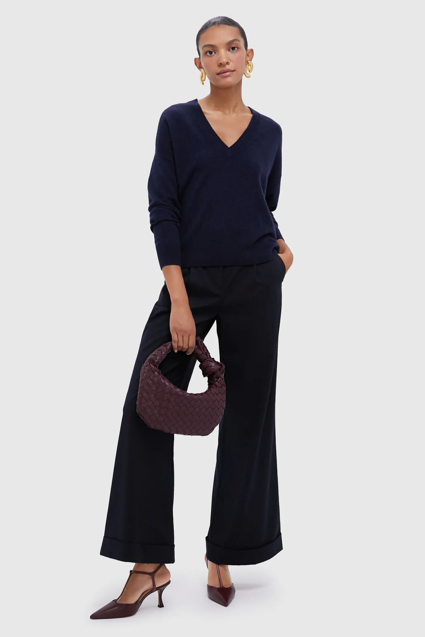 Navy Cuffed Wide Leg Watson Trousers sold by Tuckernuck product image thumbnail 3