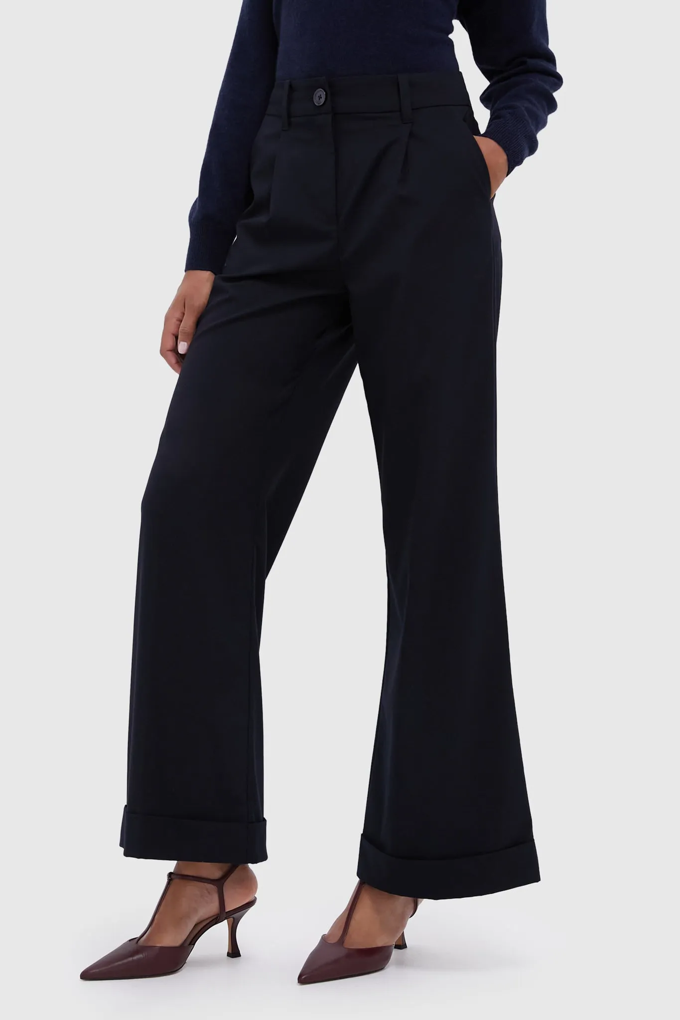 Navy Cuffed Wide Leg Watson Trousers sold by Tuckernuck product image thumbnail 4