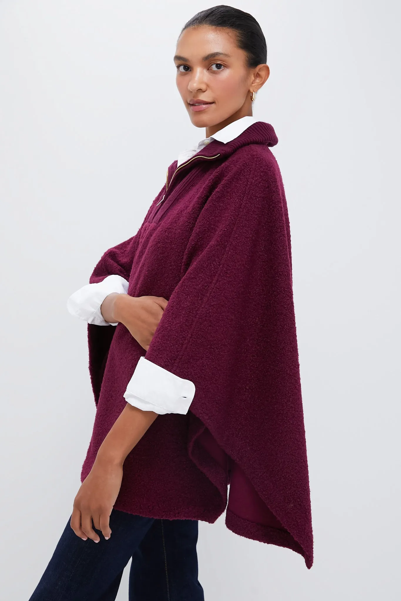 Oxblood Boucle High-Neck Poncho sold by Tuckernuck product image thumbnail 3