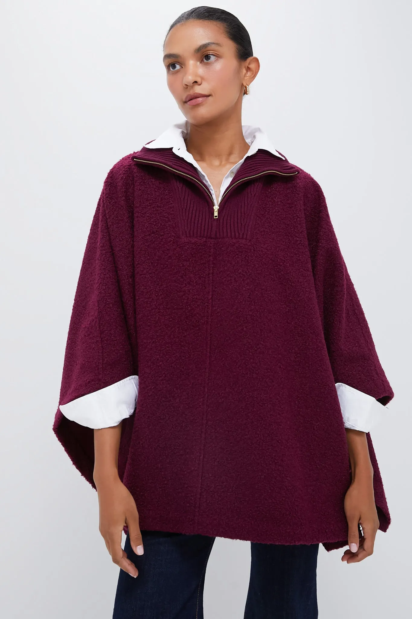 Oxblood Boucle High-Neck Poncho sold by Tuckernuck