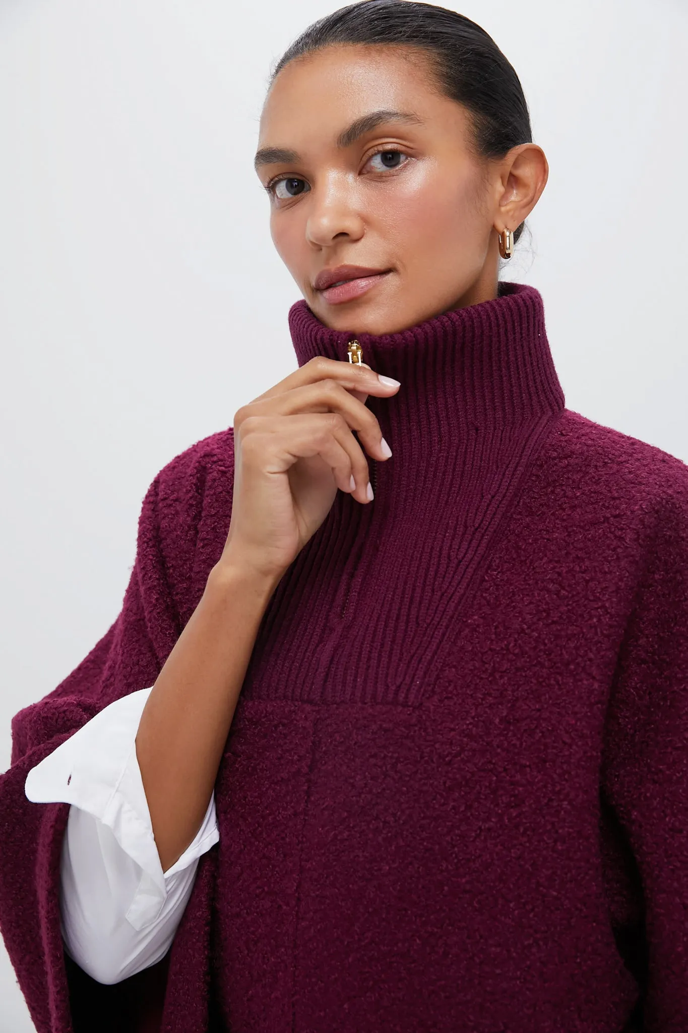Oxblood Boucle High-Neck Poncho sold by Tuckernuck product image thumbnail 5
