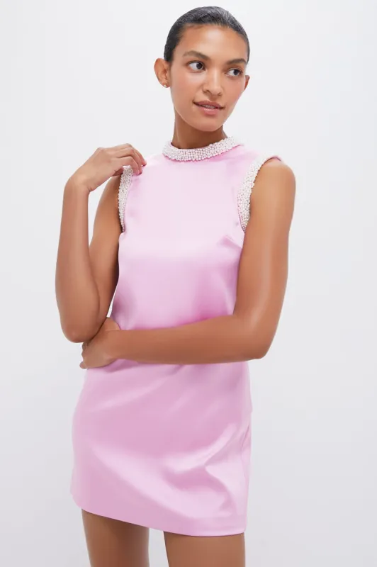 Pink Pearl Trim Satin Mini Dress sold by Tuckernuck