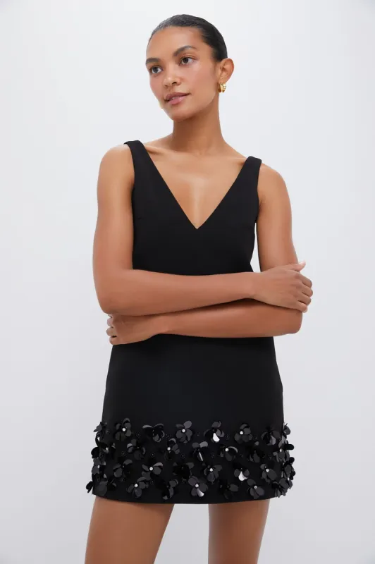 Black Crepe 3D Sequin Mini Dress made by Self-Portrait