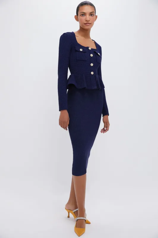 Blue Navy Knit Peplum Midi Dress sold by Tuckernuck