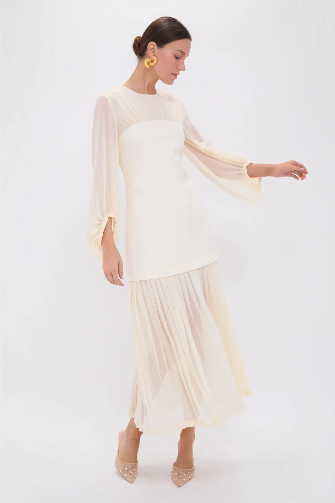 Ivory Pleated Lorraine Dress sold by Tuckernuck