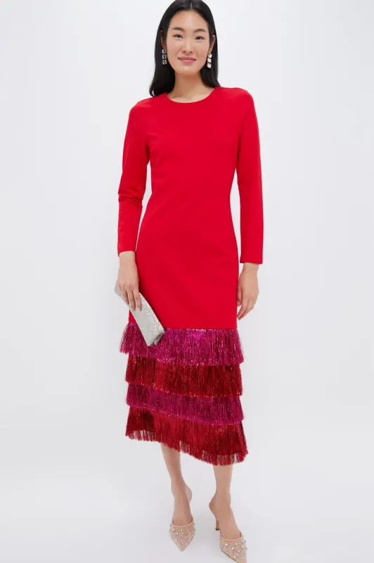 Red & Pink Metallic Fringe Francie Long Sleeve Maxi Dress sold by Tuckernuck