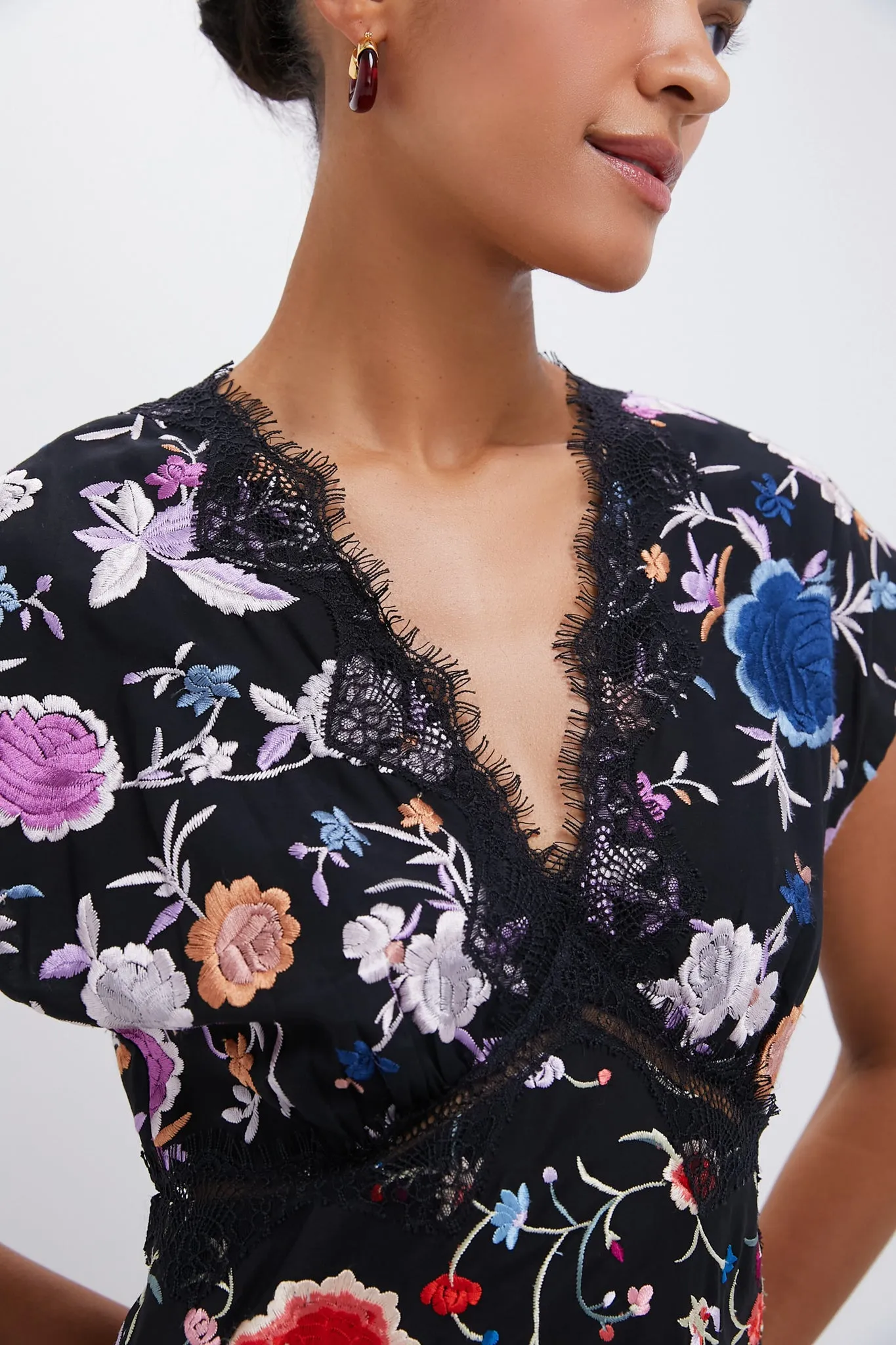 Black Priscilla Embroidery V-Neck Maxi Dress sold by Tuckernuck product image thumbnail 2