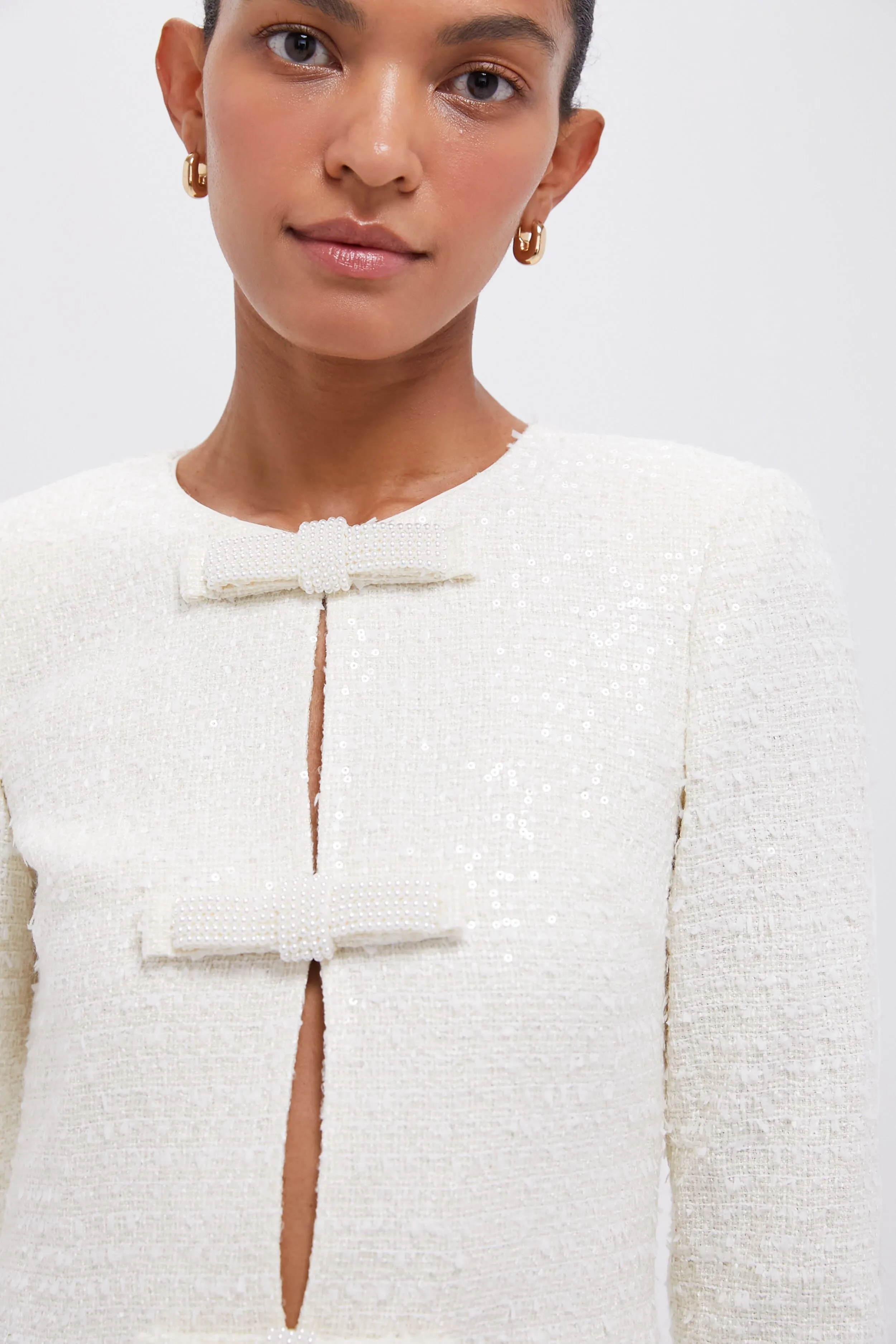 Cream Boucle Diamante Bow Mini Dress sold by Tuckernuck product image thumbnail 2