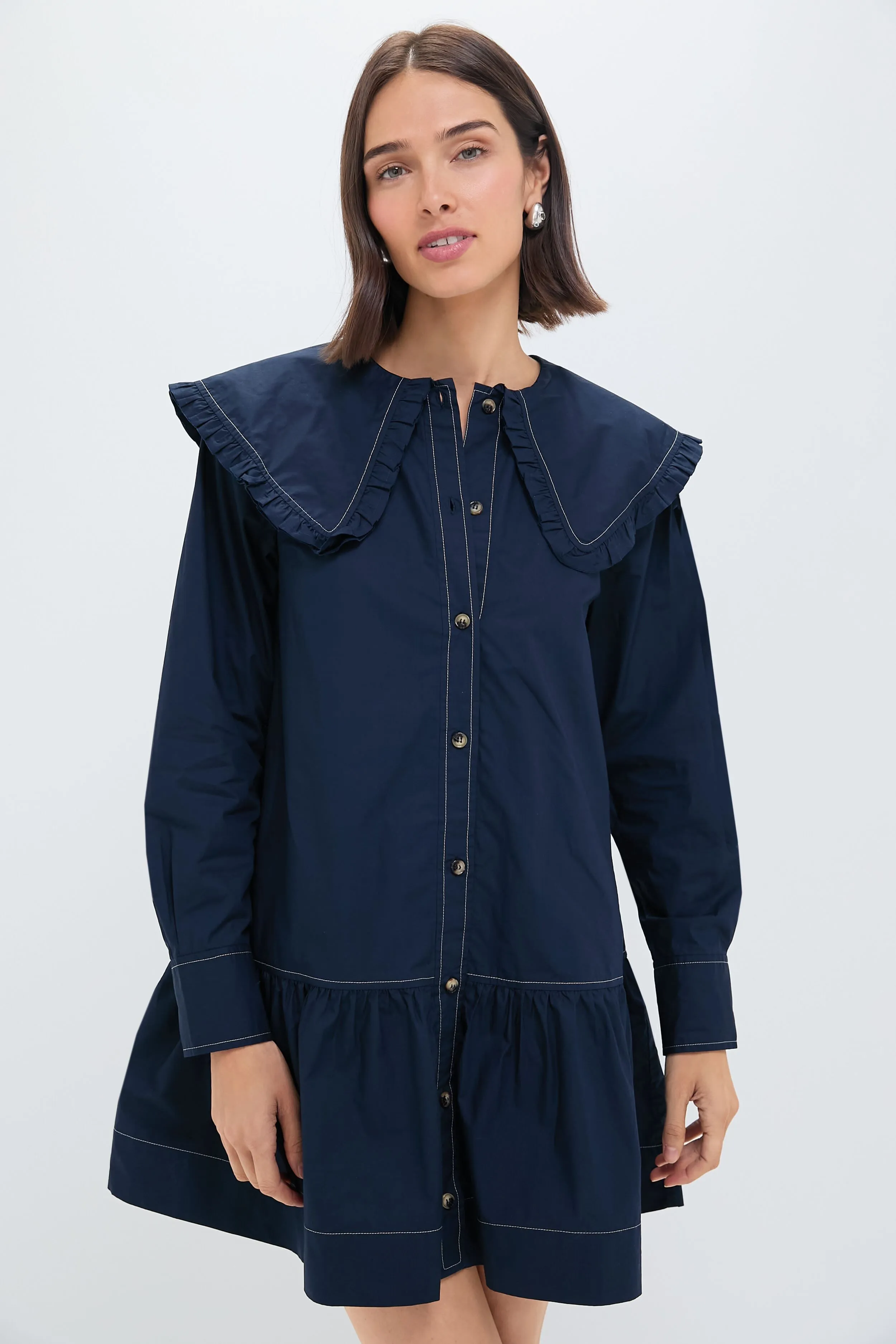 Sky Captain Cotton Poplin Big Collar Mini Shirt Dress sold by Tuckernuck