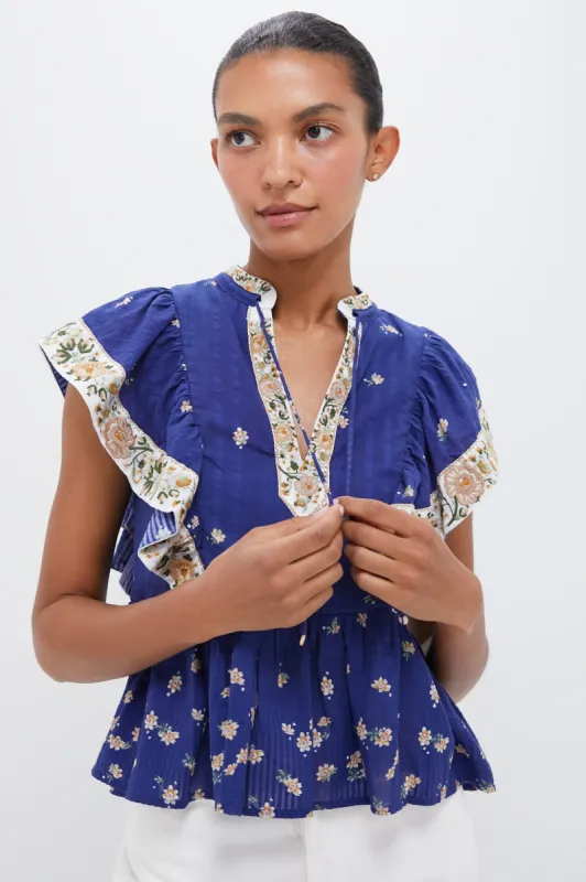 Exclusive Blue Elizabeth Print Flutter Sleeve Top sold by Tuckernuck
