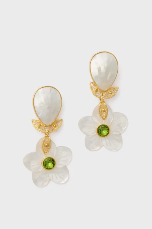 Green Shell Garden Flower Earrings made by Tuckernuck