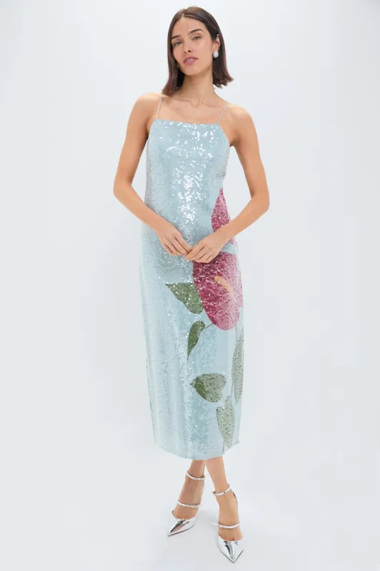 Anthurium Flowers Blue Slip Maxi Dress sold by Tuckernuck