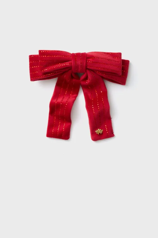 Lipstick Red Antoinette Pinstripe Bow sold by Tuckernuck