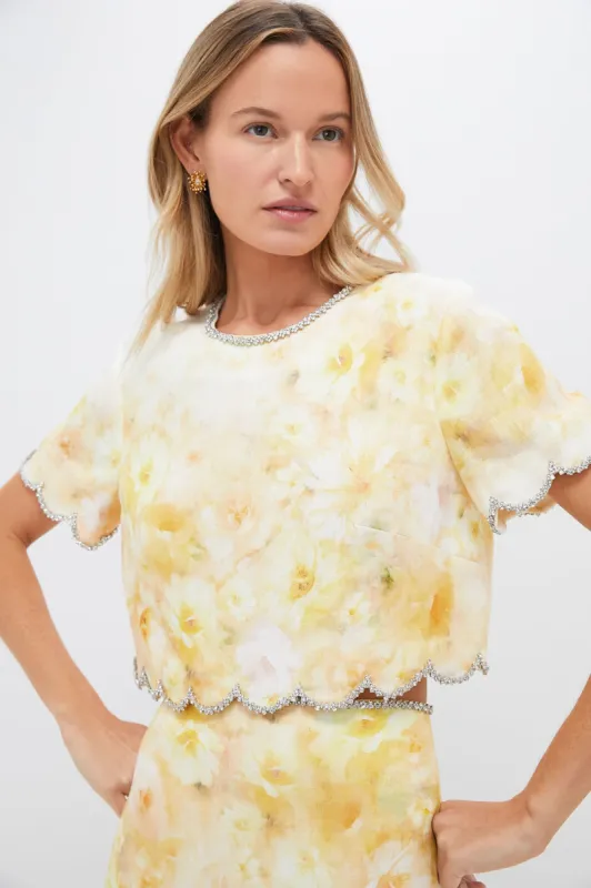 Yellow Floral Crush Scalloped Top made by Zimmermann
