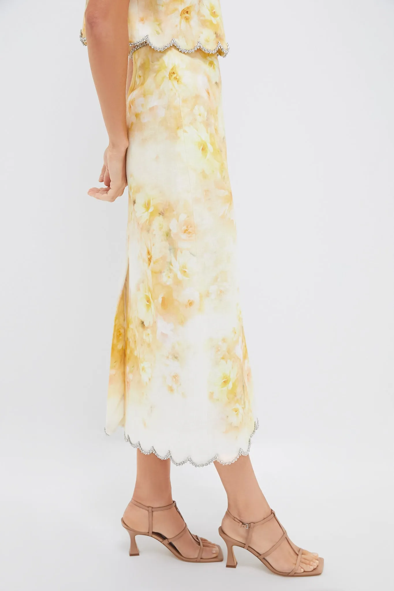 Yellow Floral Crush Scalloped Midi Skirt sold by Tuckernuck product image thumbnail 3