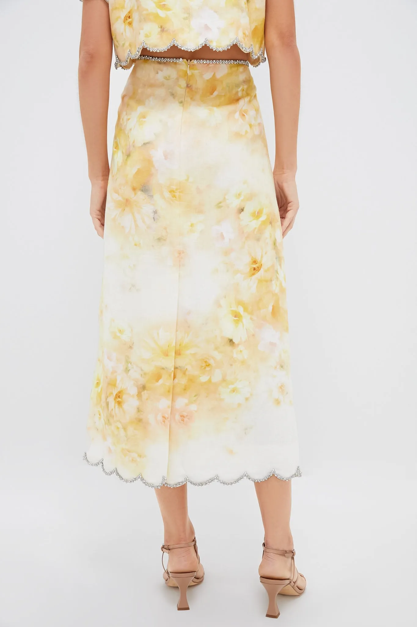 Yellow Floral Crush Scalloped Midi Skirt sold by Tuckernuck product image thumbnail 4