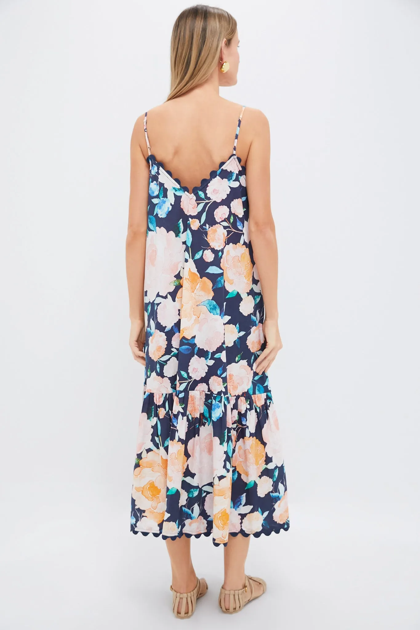 Midnight and Multi V-Neck Midi Dress in Peony Print with Ric Rac Trim sold by Tuckernuck product image thumbnail 4