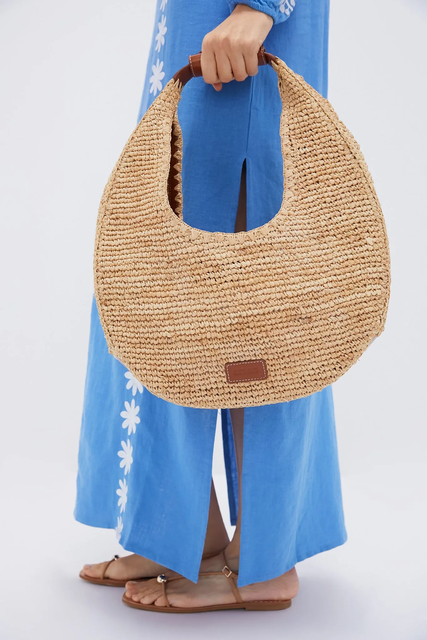 Natural and Tan Large Raffia Moon Tote Bag sold by Tuckernuck product image thumbnail 2