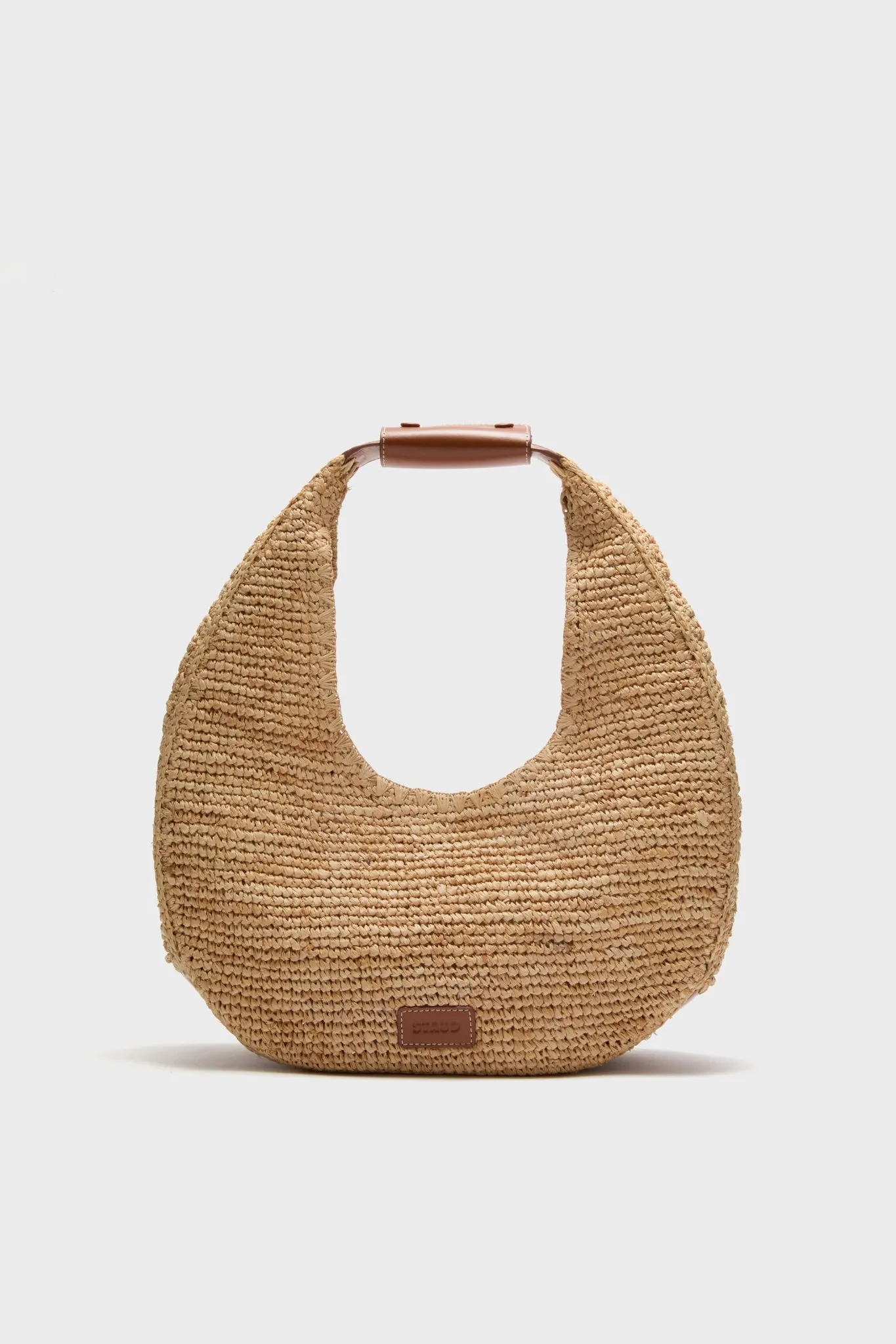 Natural and Tan Large Raffia Moon Tote Bag sold by Tuckernuck