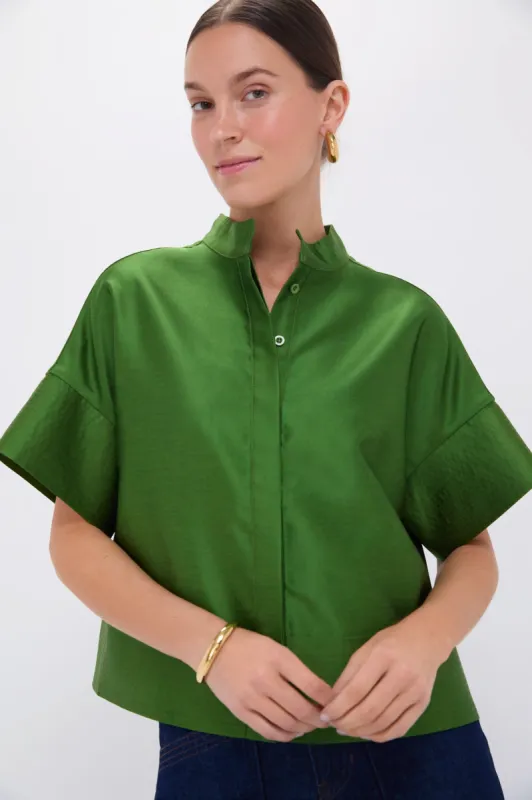 Green Dupioni Trapunto Stitch Sofia Shirt sold by Tuckernuck