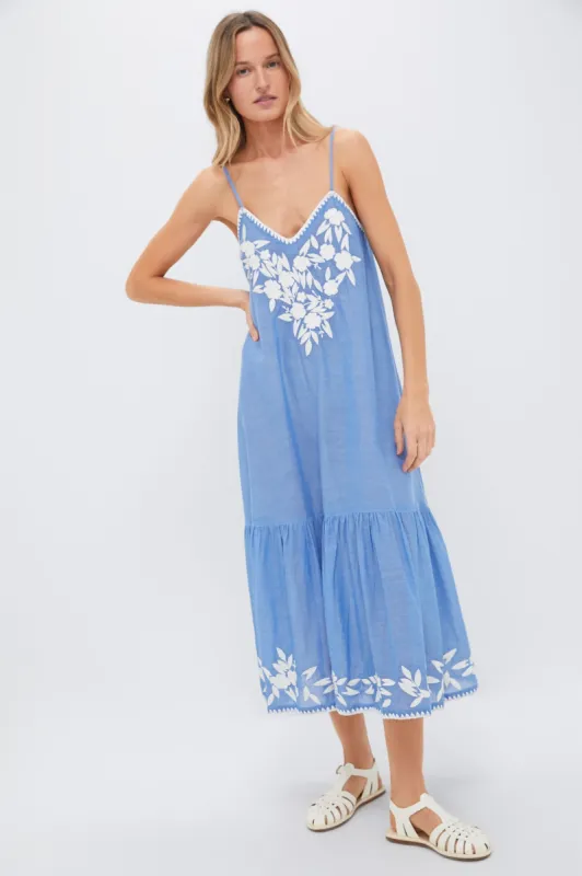Denim and Cream Chambray V-Neck Midi Dress sold by Tuckernuck
