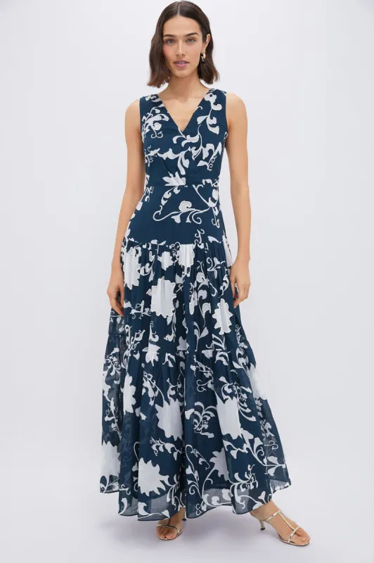 Blue Flower Screen Antheia Midi Dress sold by Tuckernuck