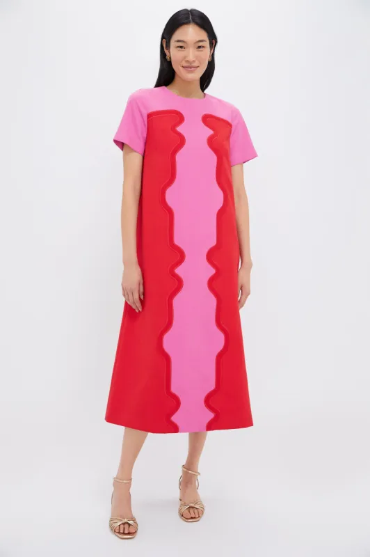 Poppy and Hot Pink Placed Embroidery James Dress sold by Tuckernuck