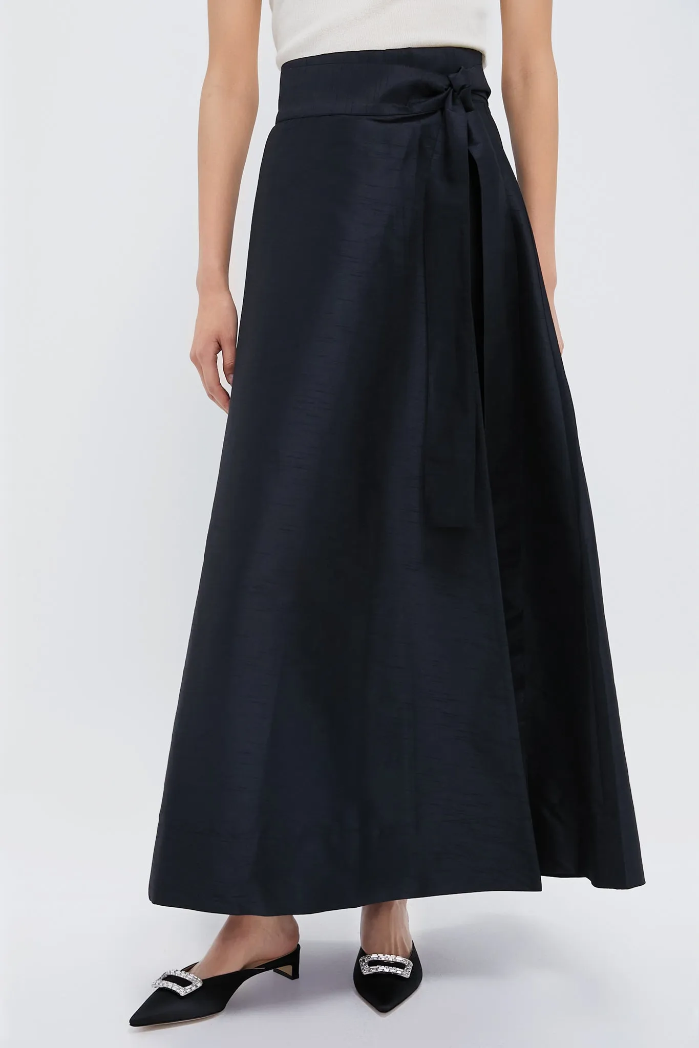 Black Helena Midi Wrap Skirt sold by Tuckernuck