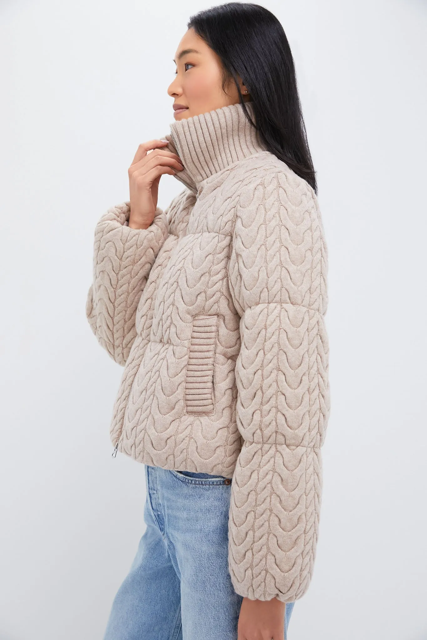 Light Taupe Reggie Cable Knit Puffer sold by Tuckernuck product image thumbnail 3
