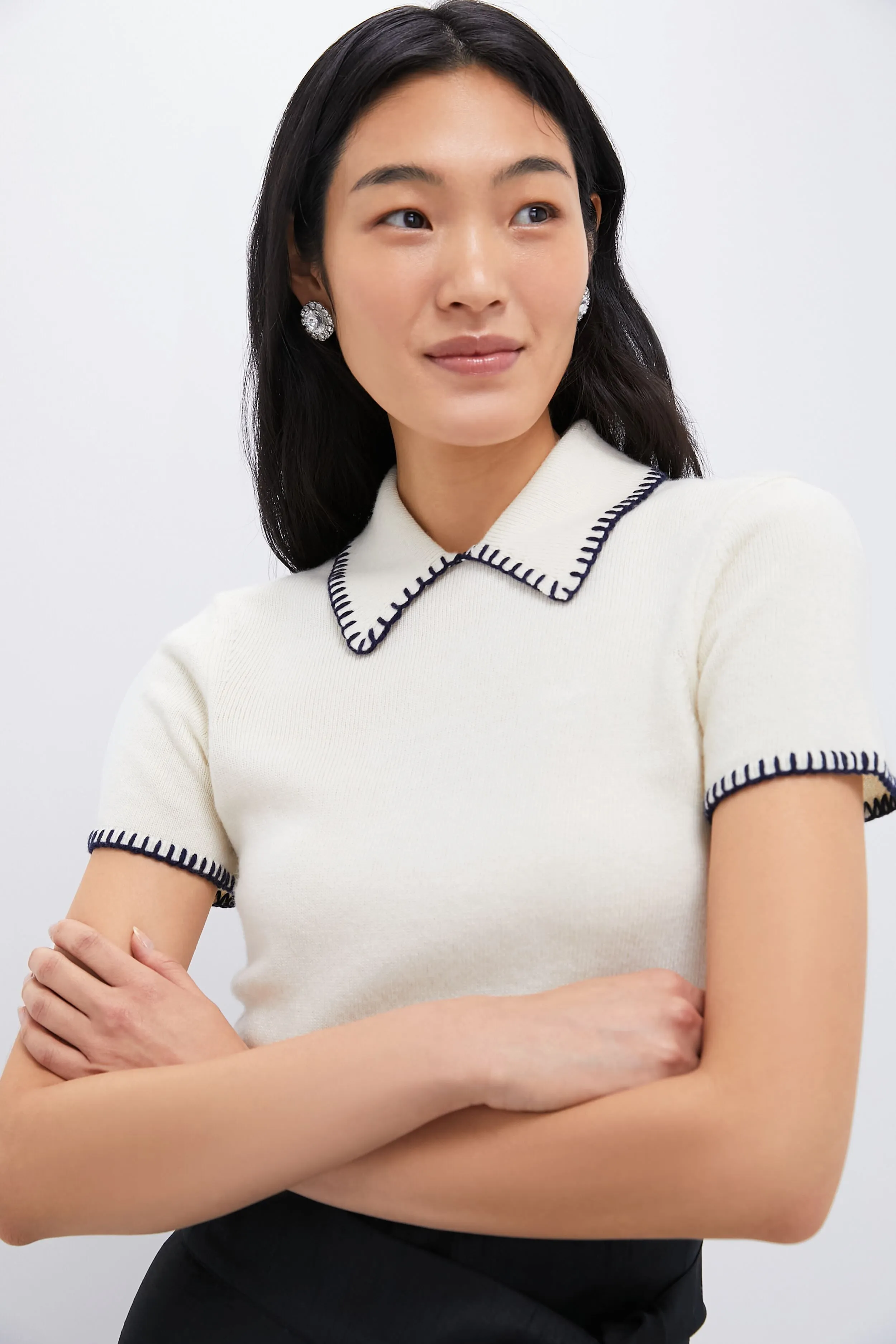 Ivory and Navy Windsor Top sold by Tuckernuck