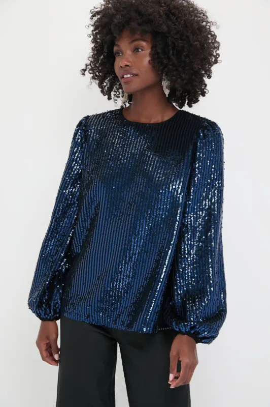 Navy and Black Sequin Katy Blouse sold by Tuckernuck
