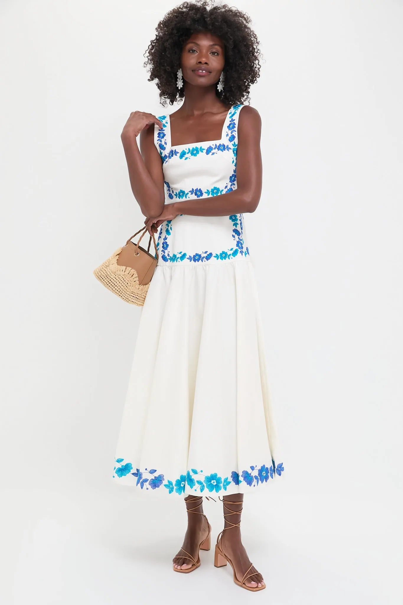 Ecru and Blue Floral Embroidery Midi Dress sold by Tuckernuck product image thumbnail 3