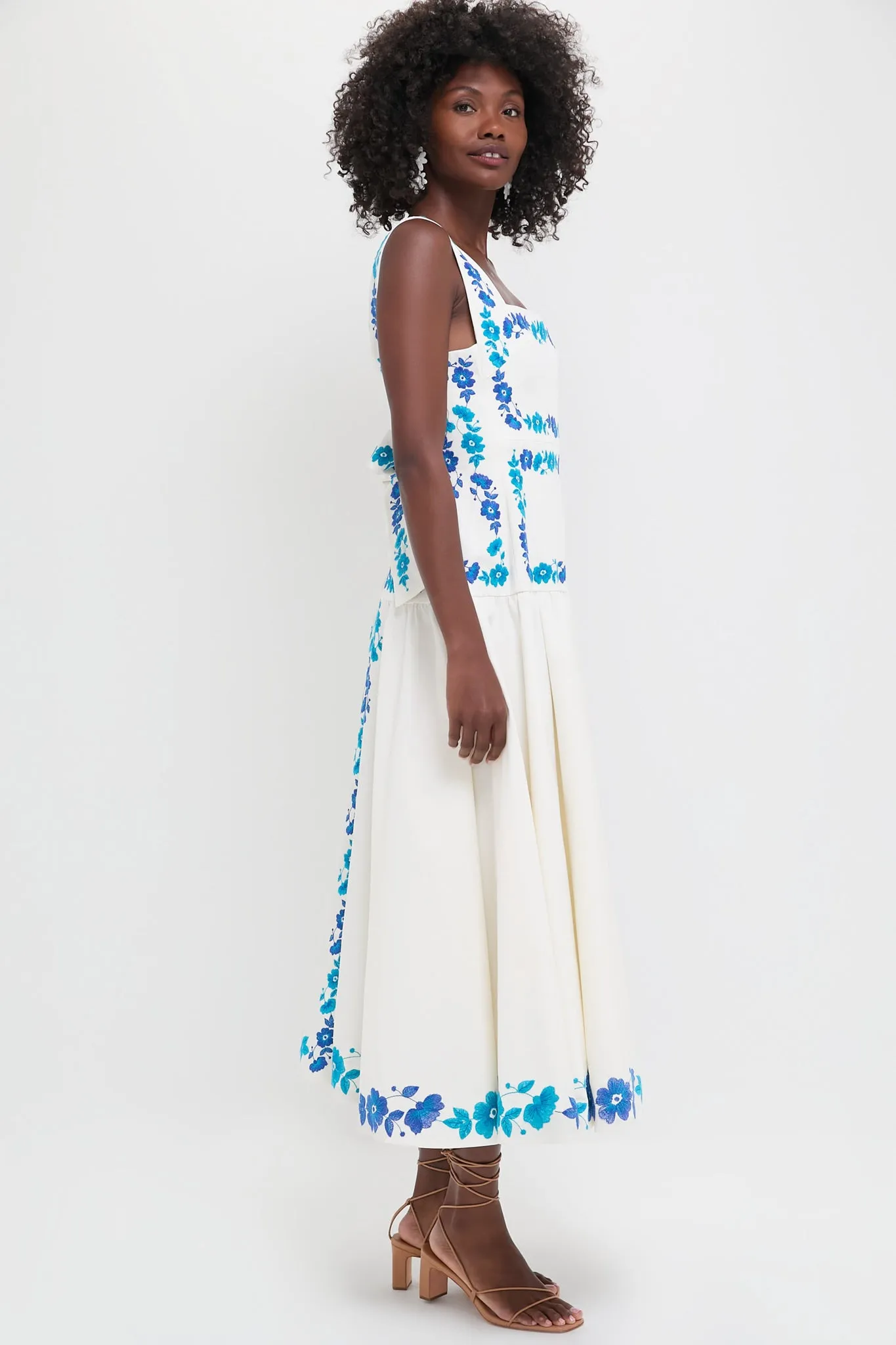 Ecru and Blue Floral Embroidery Midi Dress sold by Tuckernuck product image thumbnail 4